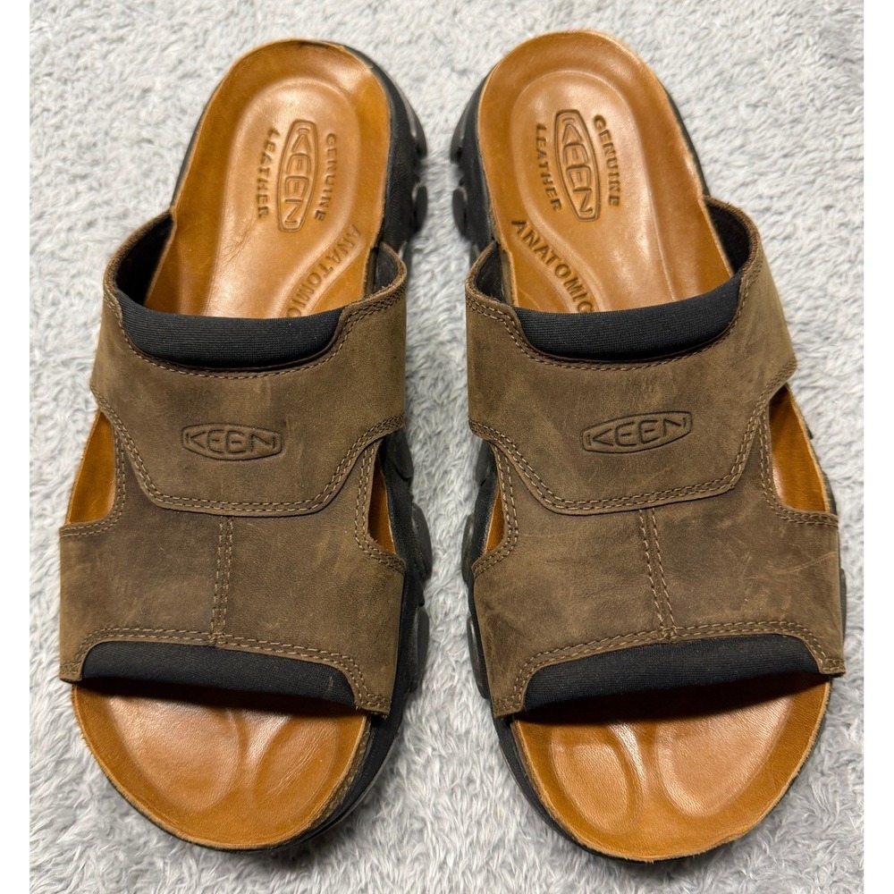 Keen Daytona II Sandals Mens 7 Bison Brown Black Leather Slide Anatomic Footbed